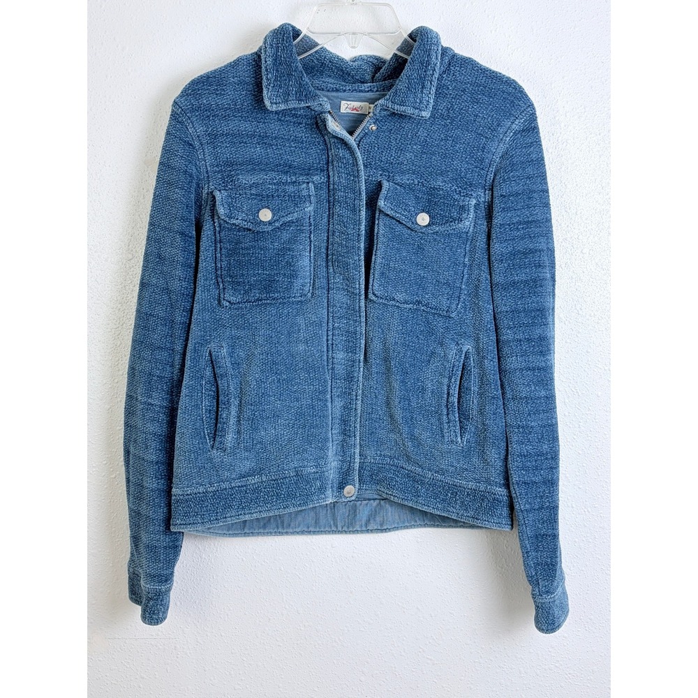 Faherty Textured Cotton Knit Trucker Jacket Blue Zip Womens M Utility Shacket